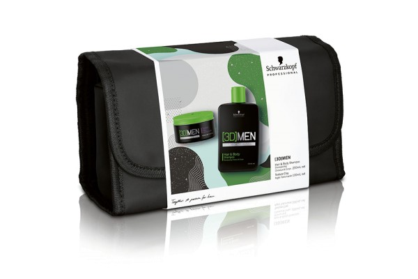 Schwarzkopf 3D Men Set aus Shampoo + Texture Clay Stylingcreme + Kulturbeutel